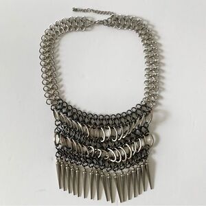 Statement chainmail silver tone necklace